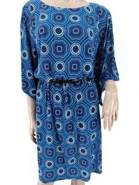 GRAYSON Dress Hankie Point Sleeves Blouson Top Mosaic Print Stretch L